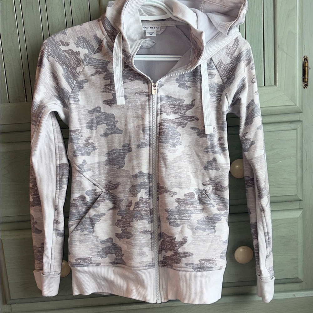 Athleta XS Gray Camo Zip-Up Hoodie